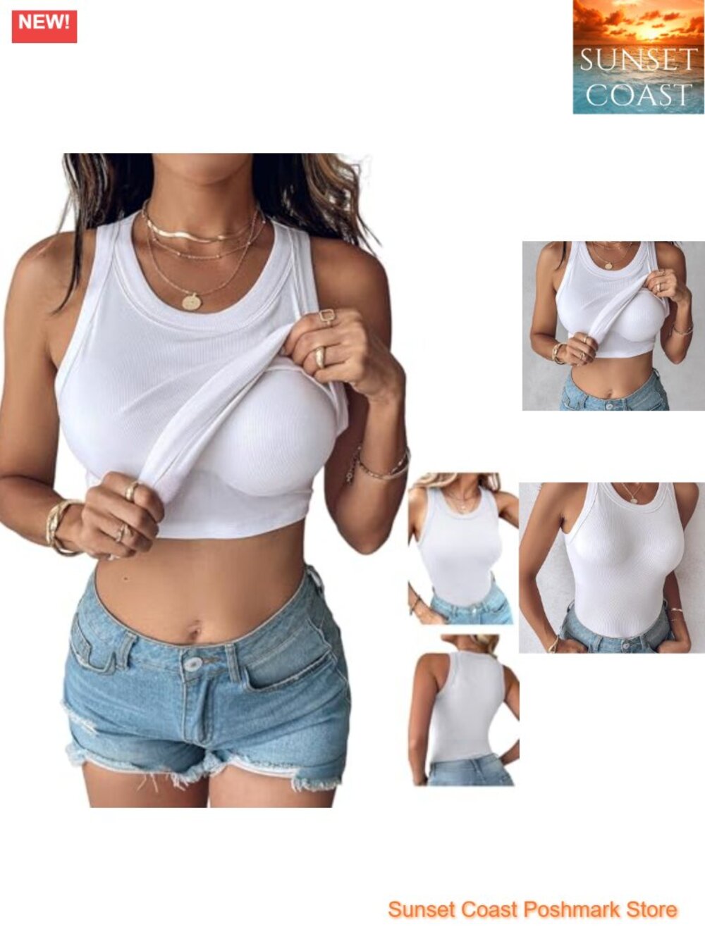 Women's Ribbed Tank Top with Built-in Bra Sleeveless Racerback